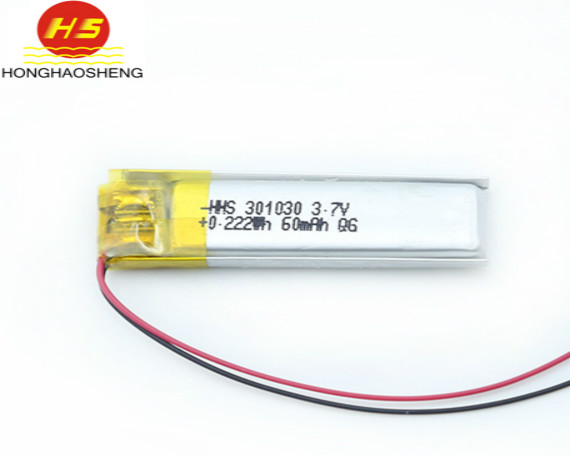 深圳鸿昊升厂家直销55mah 3.7V 301030高循环聚合物(wù)锂電(diàn)池蓝牙小(xiǎo)仪器電(diàn)池