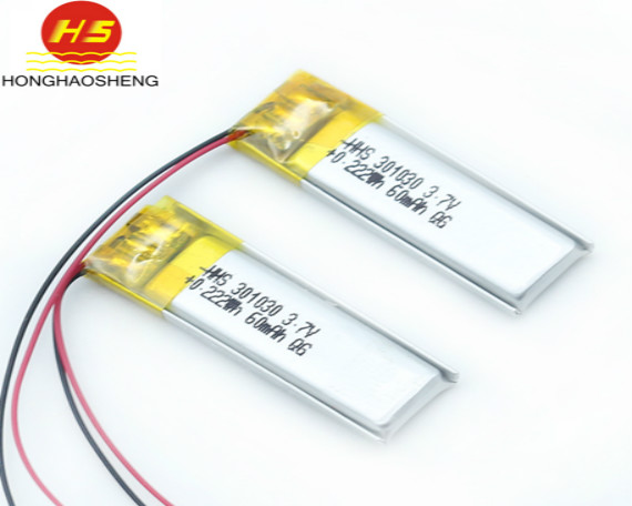 深圳鸿昊升厂家直销55mah 3.7V 301030高循环聚合物(wù)锂電(diàn)池蓝牙小(xiǎo)仪器電(diàn)池